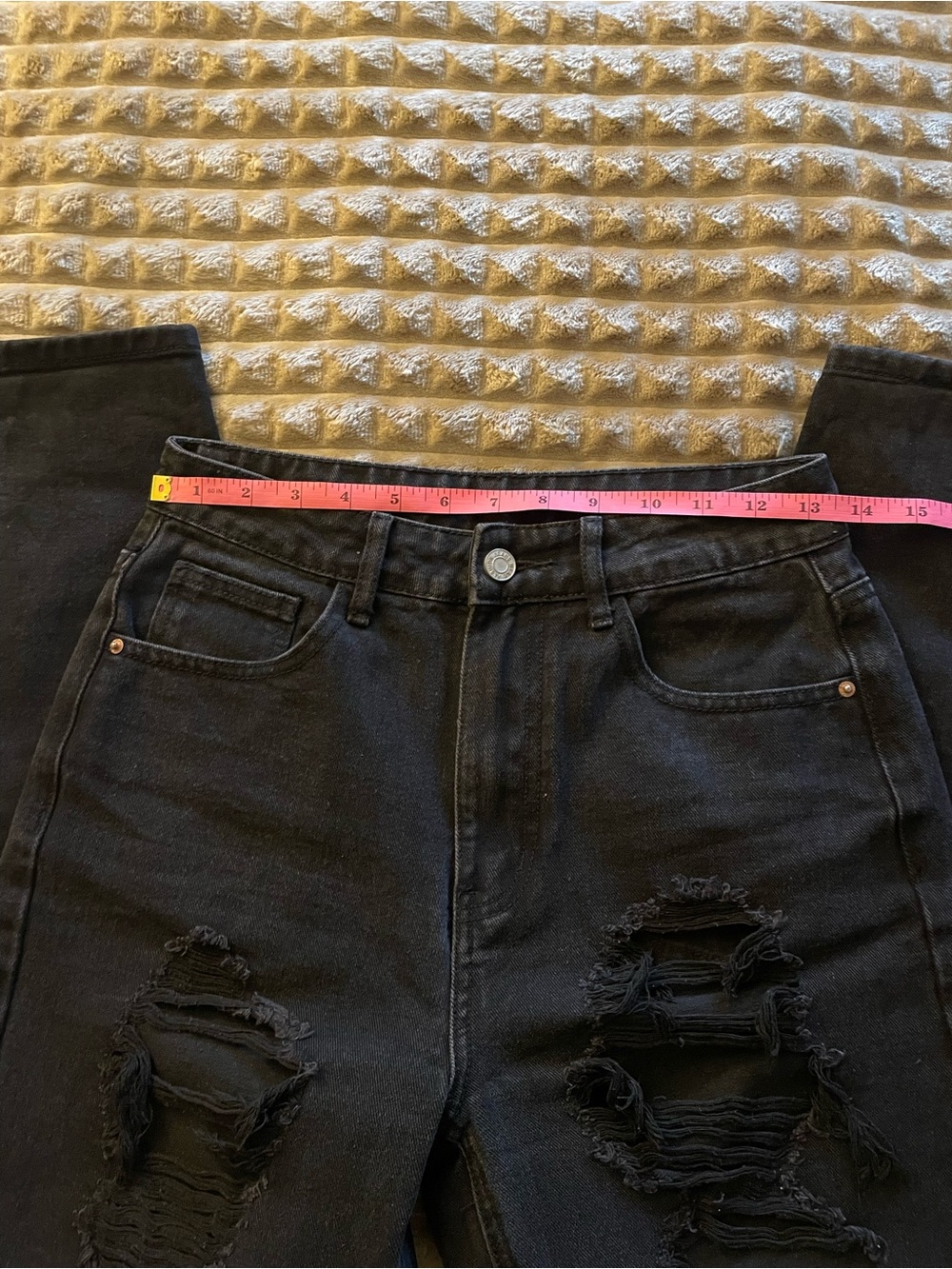SHEIN | Women’s Black Distressed High-Waist Jeans | Straight Leg Jeans - Picture 12 of 16